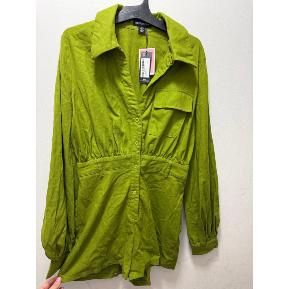 Women's PRETTYLITTLETHING Lime Green Long Sleeve Romper Size 6